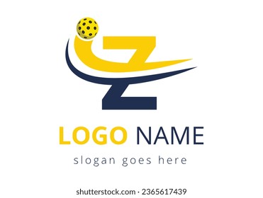 Z Letter with with Pickleball Sports Logo Concept With Moving Pickleball Club Symbol. business, and company identity