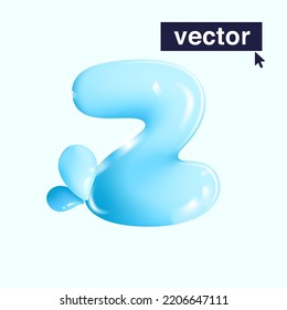 Z letter pure water logo in realistic 3D and cartoon balloon style. Glossy eco blue vector illustration. Perfect for watercolor splash banners, organic emblems, healthy food packaging design.