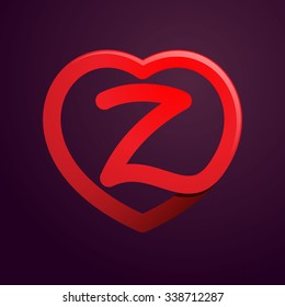 Z letter with red heart. Vector design template elements for your application or corporate identity.