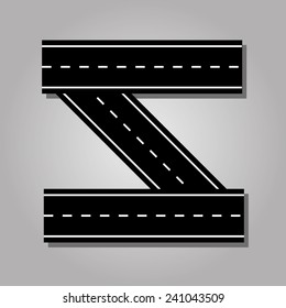 Z letter. Road font. Street font. Z alphabet character.