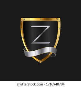 Z-Briefschild mit Flügeln mit goldenem Logo Design Konzept Vorlage Vektorillustration 3D heraldischer Schild und Flügel Logo Gold Silber-Emblem