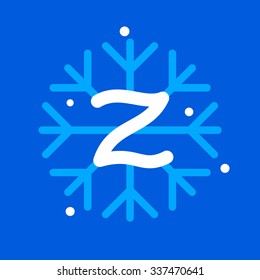 Z letter with snowflake icon on the blue background. Design template elements for your application or corporate identity.
