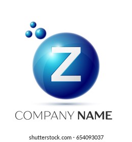 Z Letter splash logo. Blue dots and circle bubble letter design on grey background. Vector Illustration