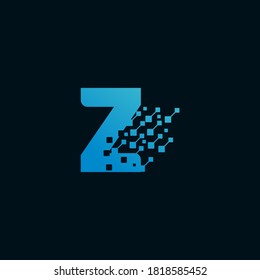 Z letter technology logo design template, logo vector, Creative Abstract Pixel Motion Initial Letter Z Illusion Style Logo