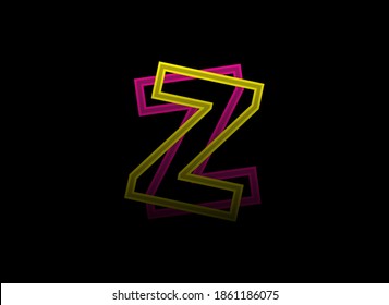 Z-Buchstaben, Vektordesign, Schattenschriftlogo. Dynamische gespaltene Rosa, gelbe Farbe auf schwarzem Hintergrund. Für soziale Medien, Design-Elemente, kreatives Poster, Webvorlage    

