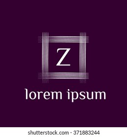 Z letter vector logo with square calligraphic border (icon, sign, symbol, monogram)