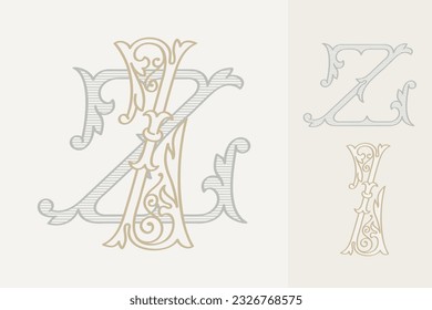 Z letter wedding monogram creator kit. Elegant historical style alphabet for party invitations. This set includes Wide and Narrow capitals for your own emblem. Find full set in my profile.