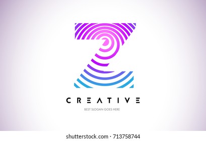 Z Lines Warp Logo Design.Vector Letter Icon Made with Purple Circular Lines.
