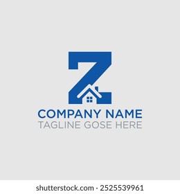 Un diseño de logotipo está destinado a la construcción, la construcción, los bienes raíces, el hogar y la propiedad. Una impresionante Plantilla de diseño de logotipo de moda y minimalista Z con colores negro y azul.