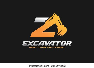 Z logo excavator for construction company. Heavy equipment template vector illustration for your brand.