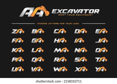 A TO Z logo excavator for construction company. Heavy equipment template vector illustration for your brand.