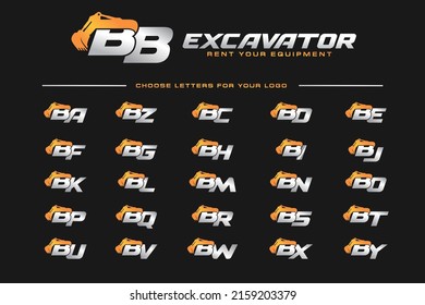 A TO Z logo excavator for construction company. Heavy equipment template vector illustration for your brand.