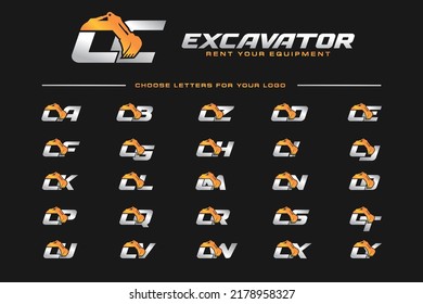 A to Z logo excavator for construction company. Heavy equipment template vector illustration for your brand.