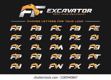 A TO Z logo excavator for construction company. Heavy equipment template vector illustration for your brand.