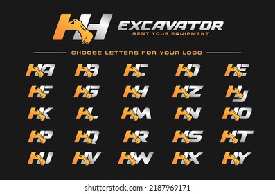 A TO Z logo excavator for construction company. Heavy equipment template vector illustration for your brand.