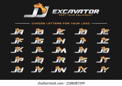 A TO Z logo excavator for construction company. Heavy equipment template vector illustration for your brand.