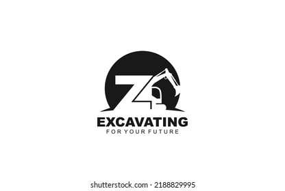 Z logo excavator for construction company. Heavy equipment template vector illustration for your brand.