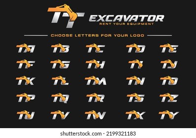 A TO Z logo excavator for construction company. Heavy equipment template vector illustration for your brand.