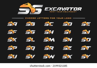 A TO Z logo excavator for construction company. Heavy equipment template vector illustration for your brand.