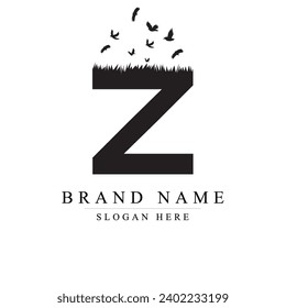 Z Logo Letter with Flock of Birds Flying and disintegrating from the letter	
