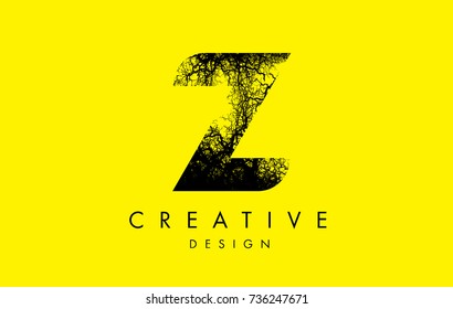 Z Logo Letter Made From Black Tree Branches. Tree Letter Design with Minimalist Creative Style.