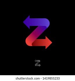 Z logo. Ribbon with arrows. Z origami monogram. Letter with directions. Network icon. Delivery or Logistic.