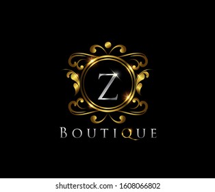 Z Luxury Boutique Logo Icon,  Z Letter   With Golden Shine On Classy Badge Design.  