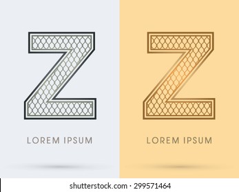 Z, Luxury Font, Concept  Gold and Silver, Wire Mesh, steel, net, graphic vector.