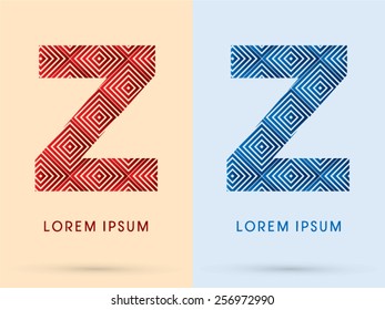 Z ,Luxury font, designed using red and blue line square geometric shape, hot and cool tone, logo, symbol, icon, graphic, vector.