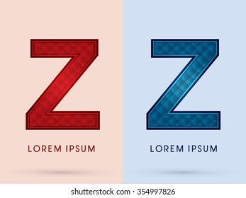 Z Luxury Font designed using read and blue, hot and cool tone, geometric pattern graphic vector.