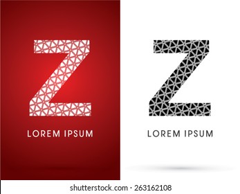 Z ,Modern font, designed using white and black triangle geometric shape. on red and white background, sign ,logo, symbol, icon, graphic, vector.