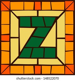 Z - Mosaic alphabet capital letters, stained glass windows with frame or tile design, vector illustration