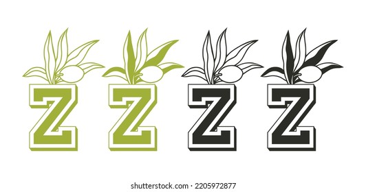 Z Olive Tree Logo Vektorsymbol Symbol Vorlage. Olive-Vektorgrafik. Z Olivenöl-Vektor