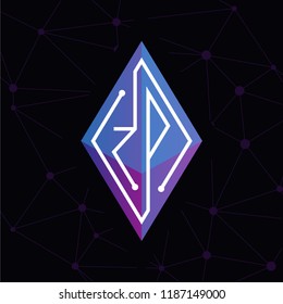 Z P Initial letter block chain logo icon vector template. Looping mono line circuit letter on rhombus cube logo