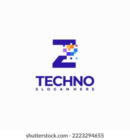 Plantilla de diseño de logotipo de letra Z Pixel, concepto de símbolo del logotipo de la tecnología de píxeles
