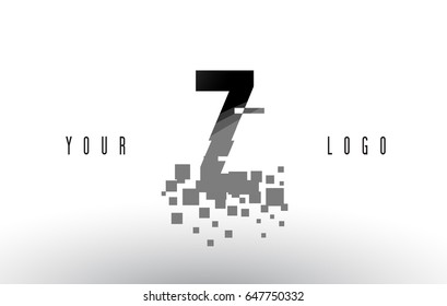 Z Pixel Letter Logo with Digital Shattered Black Squares. Creative Letters Vector Illustration.
