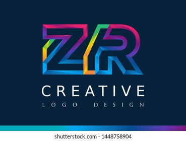 Z R Logo. ZR Letter Design Vector with Magenta blue and green yellow color
