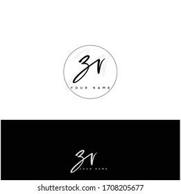 Z R ZR Letra inicial letra manuscrita y logotipo de firma.	