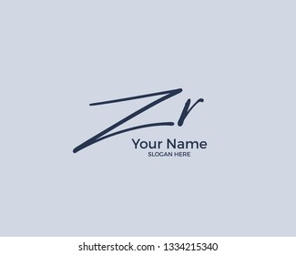 Z R ZR initial logo signature vector. Handwriting concept logo.