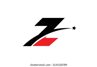 Z red black alphabet letter logo icon design with swoosh and star. Creative template for company and business 