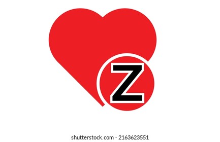 Z with Z red love shape. Love letter Z logo vector design for valentines day sale background with heart icon.