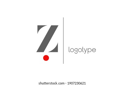 Z red white grey unique alphabet letter logo for business. Creative corporate identity and lettering . Company branding icon design with red dot