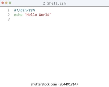 Z Shell language Hello World program sample in editor window