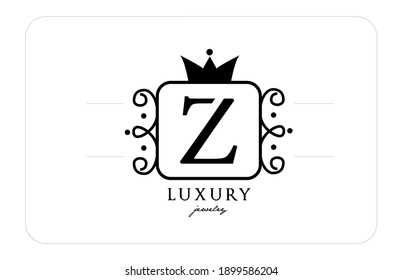 Z simple monogram alphabet letter logo in black and white. Creative icon design with king crown for luxury business and company 