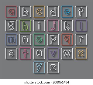 a to z small alphabet letters in flat long shadows style.
