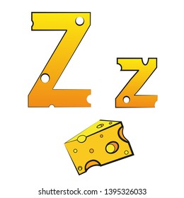 Z, swiss vector Alphabet made of Cheese, Vector Icons isolated on white