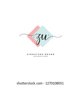 Z U ZU Initial letter handwriting and  signature logo.