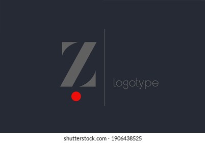 Z unique alphabet letter logo for business. Creative corporate identity and lettering in grey blue and red color. Company branding icon design with dot