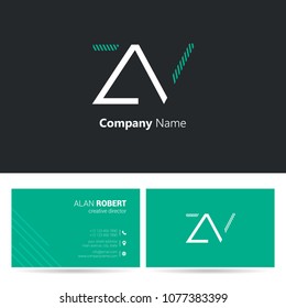 Z & V stroke letter design with business card template