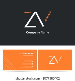 Z & V stroke letter design with business card template